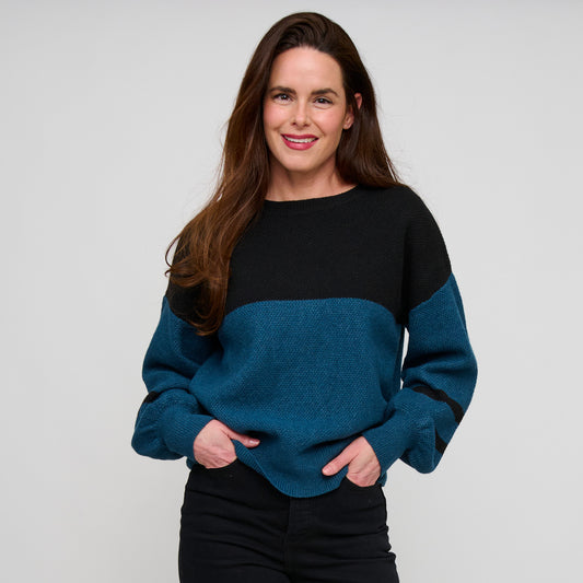 Hayley Color Block Balloon Sleeve Sweater