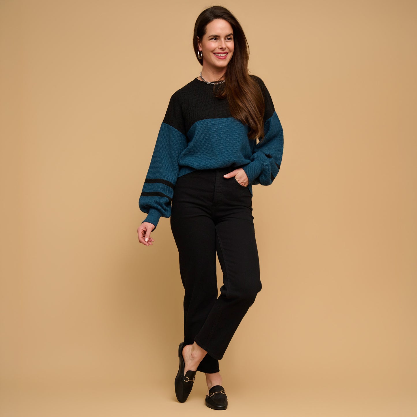 Hayley Color Block Balloon Sleeve Sweater