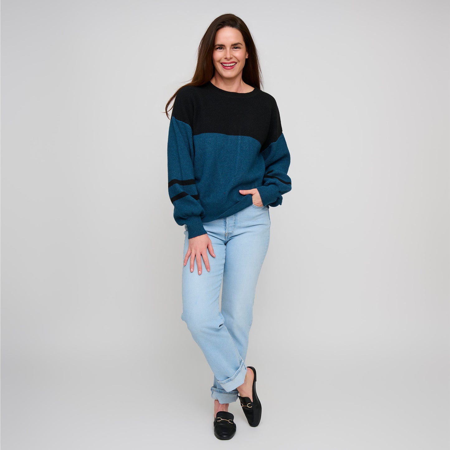 Hayley Color Block Balloon Sleeve Sweater