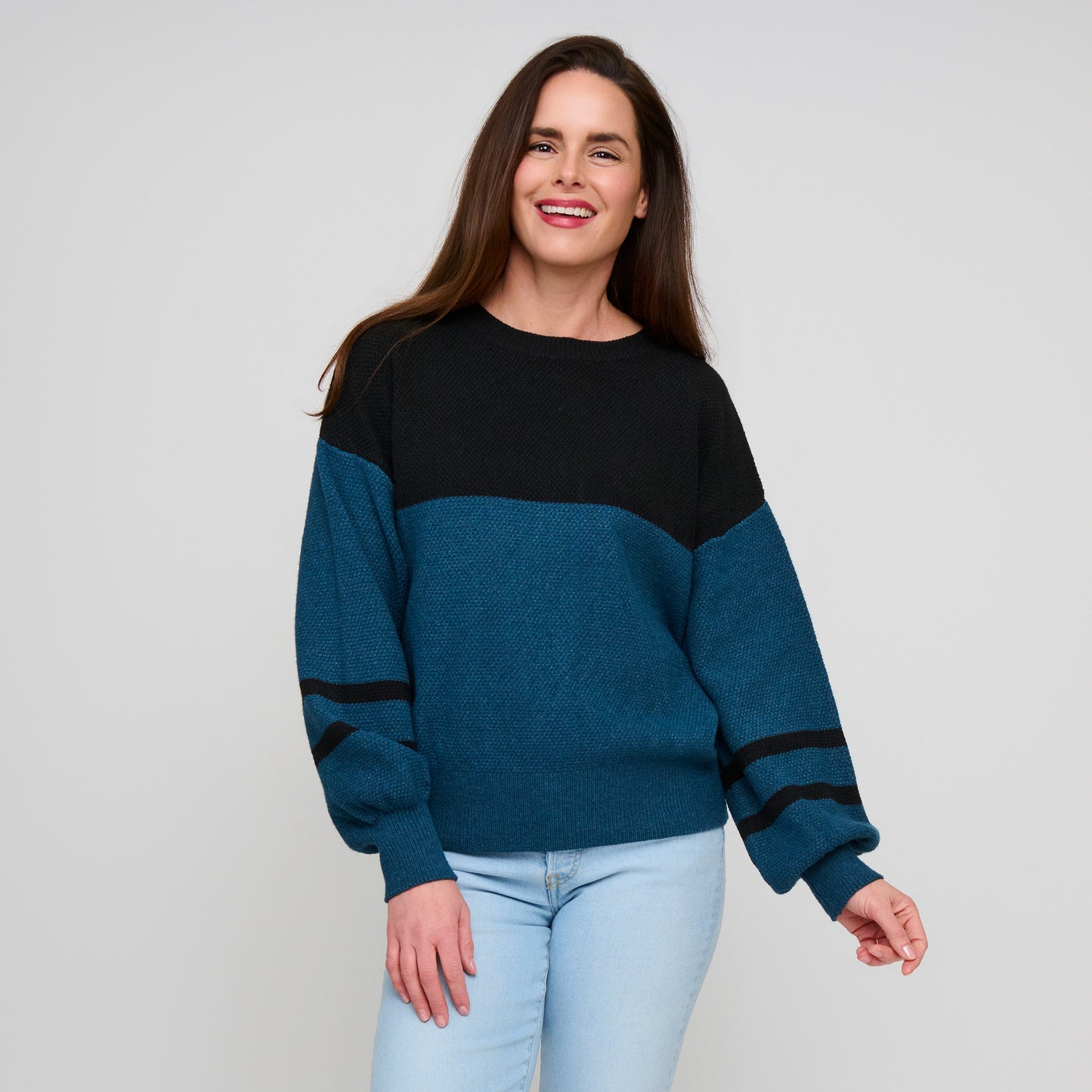 Hayley Color Block Balloon Sleeve Sweater