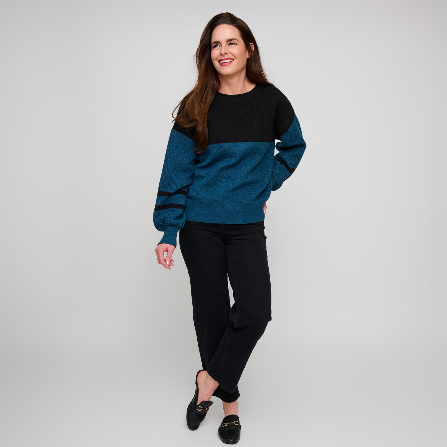 Hayley Color Block Balloon Sleeve Sweater
