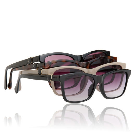 Rectangle Frame Heart Accent Gradient Reader Sunglasses