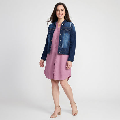 Sadi Distressed Button Up Denim Jacket