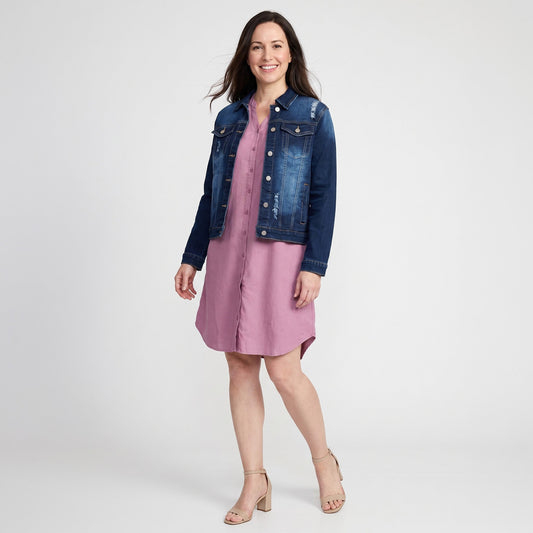 Sadi Distressed Button Up Denim Jacket