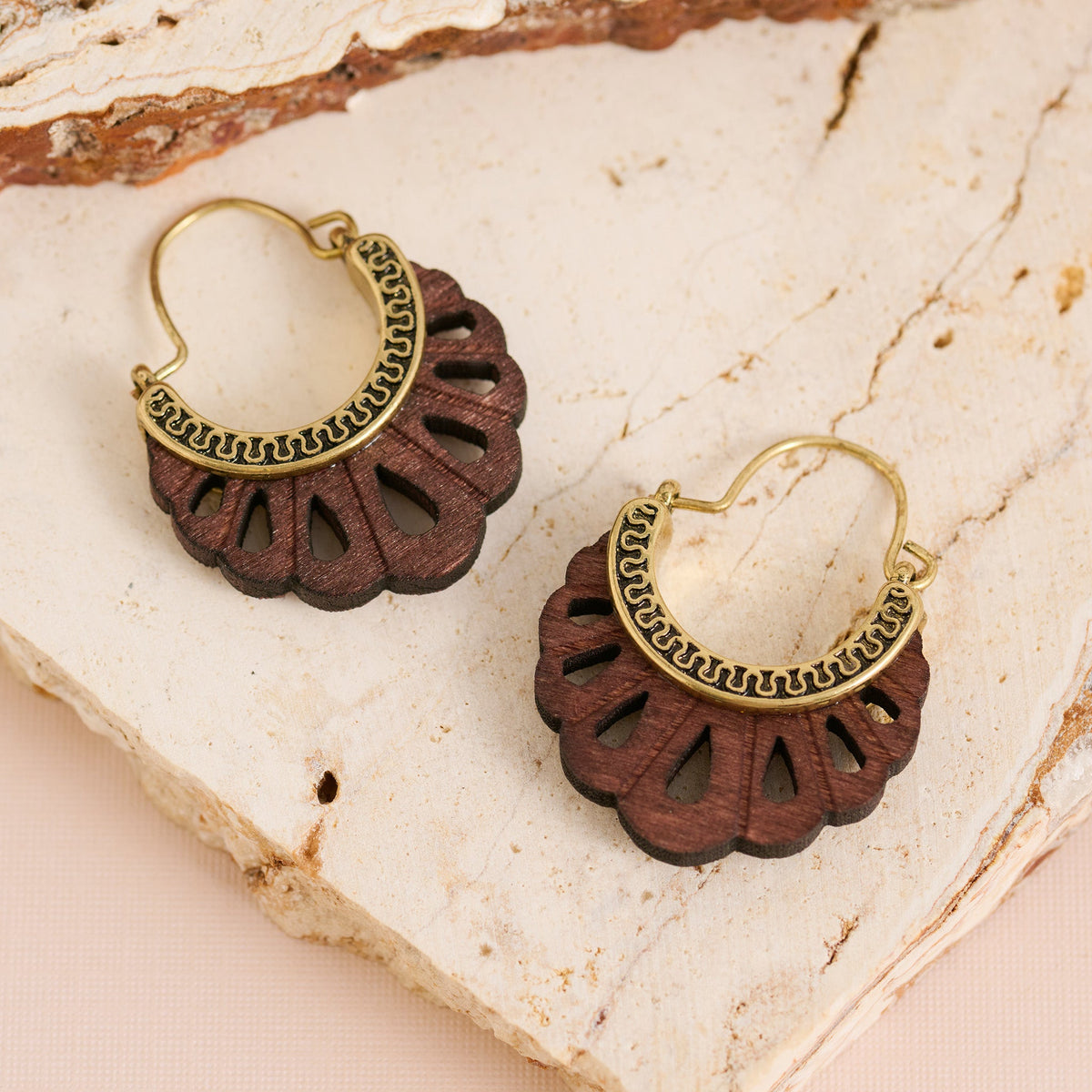 Wild Spirit Carved Wooden Hoop Earrings