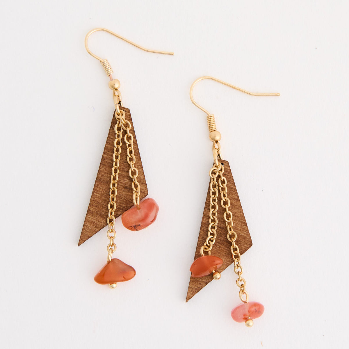 Wild Spirit Wooden Triangle Genuine Red Jasper Stone Earrings