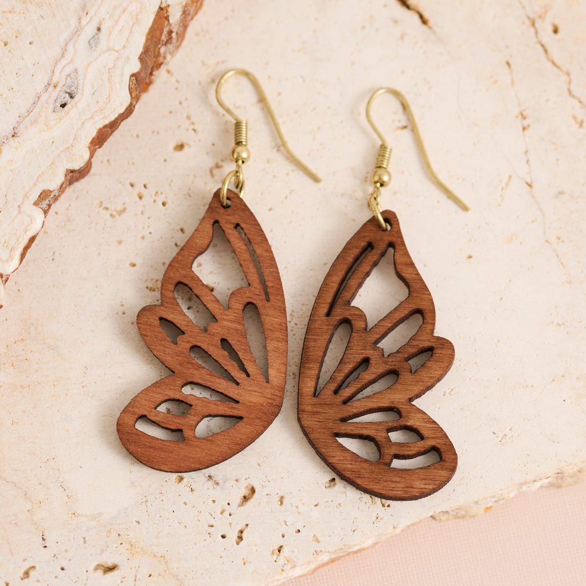 Wild Spirit Wooden Cutout Butterfly Wing Earrings