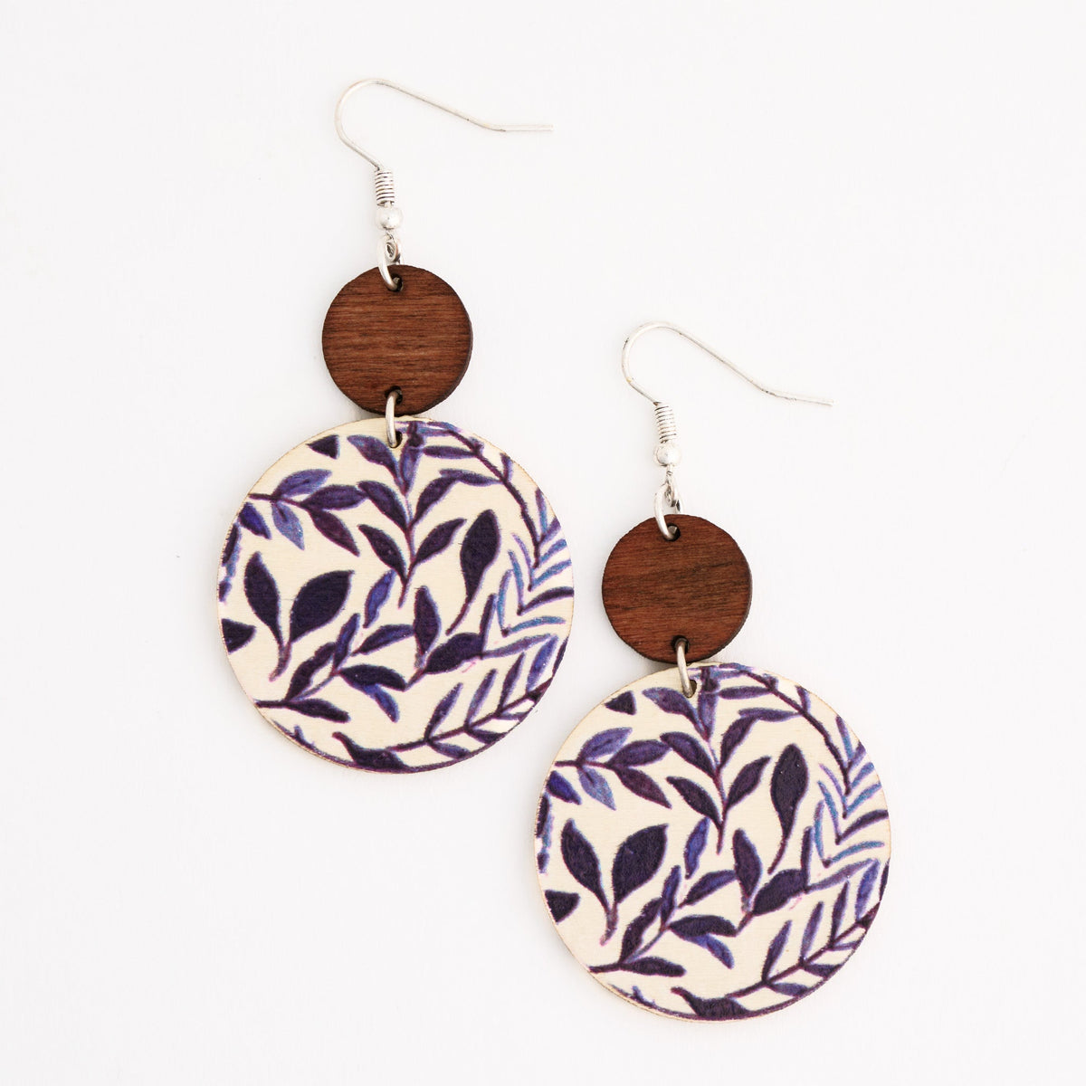 Wild Spirit Wooden Botanical Round Earrings