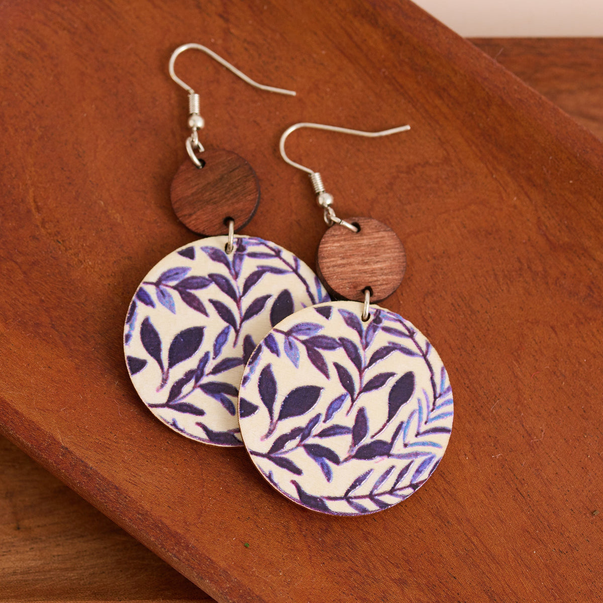 Wild Spirit Wooden Botanical Round Earrings