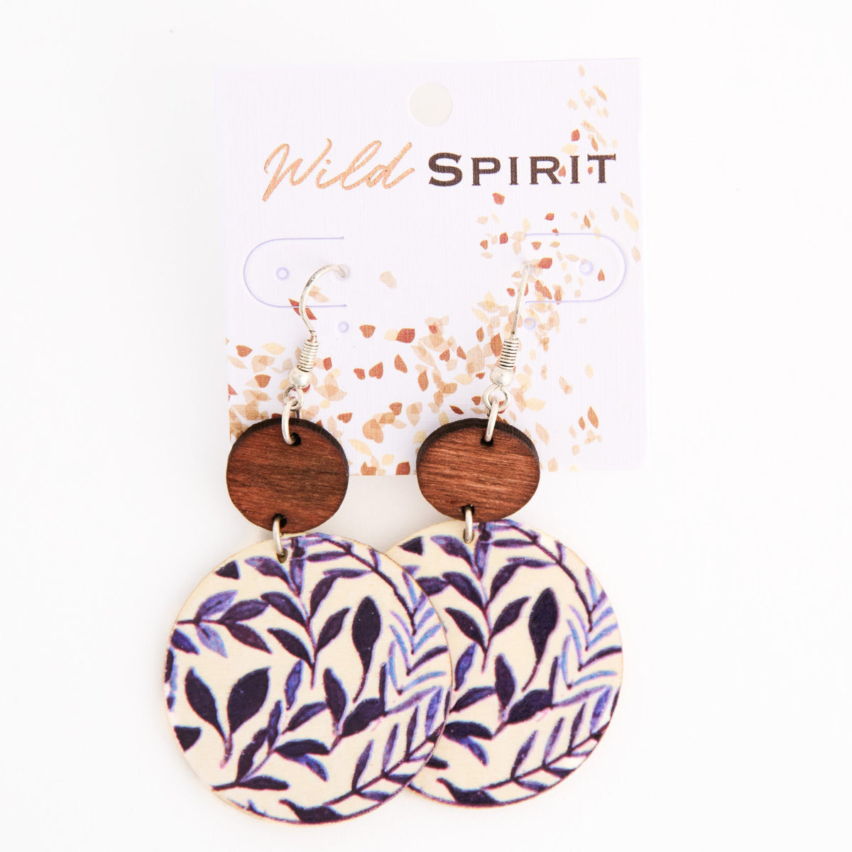 Wild Spirit Wooden Botanical Round Earrings