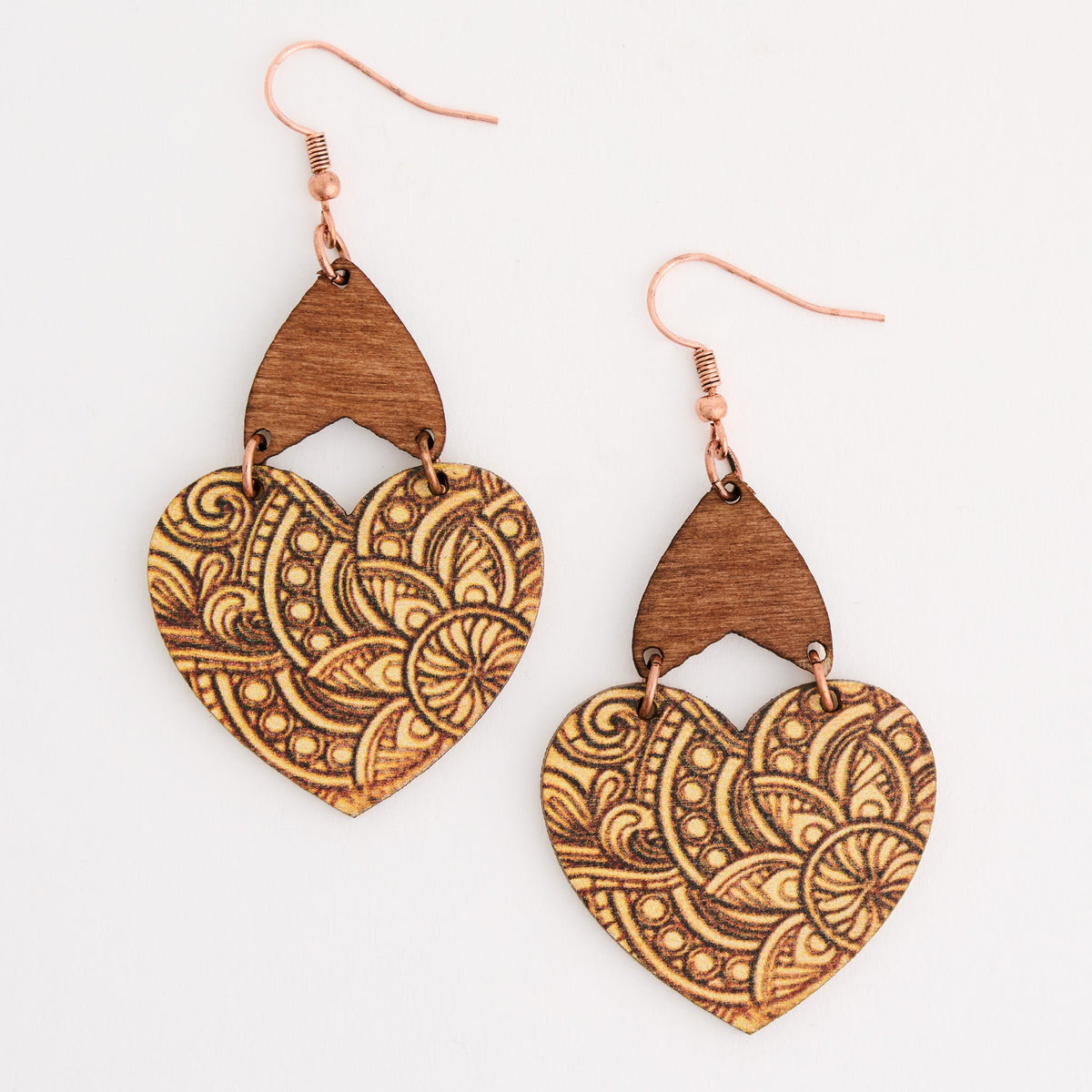 Wild Spirit Wooden Boho Floral Heart Earrings