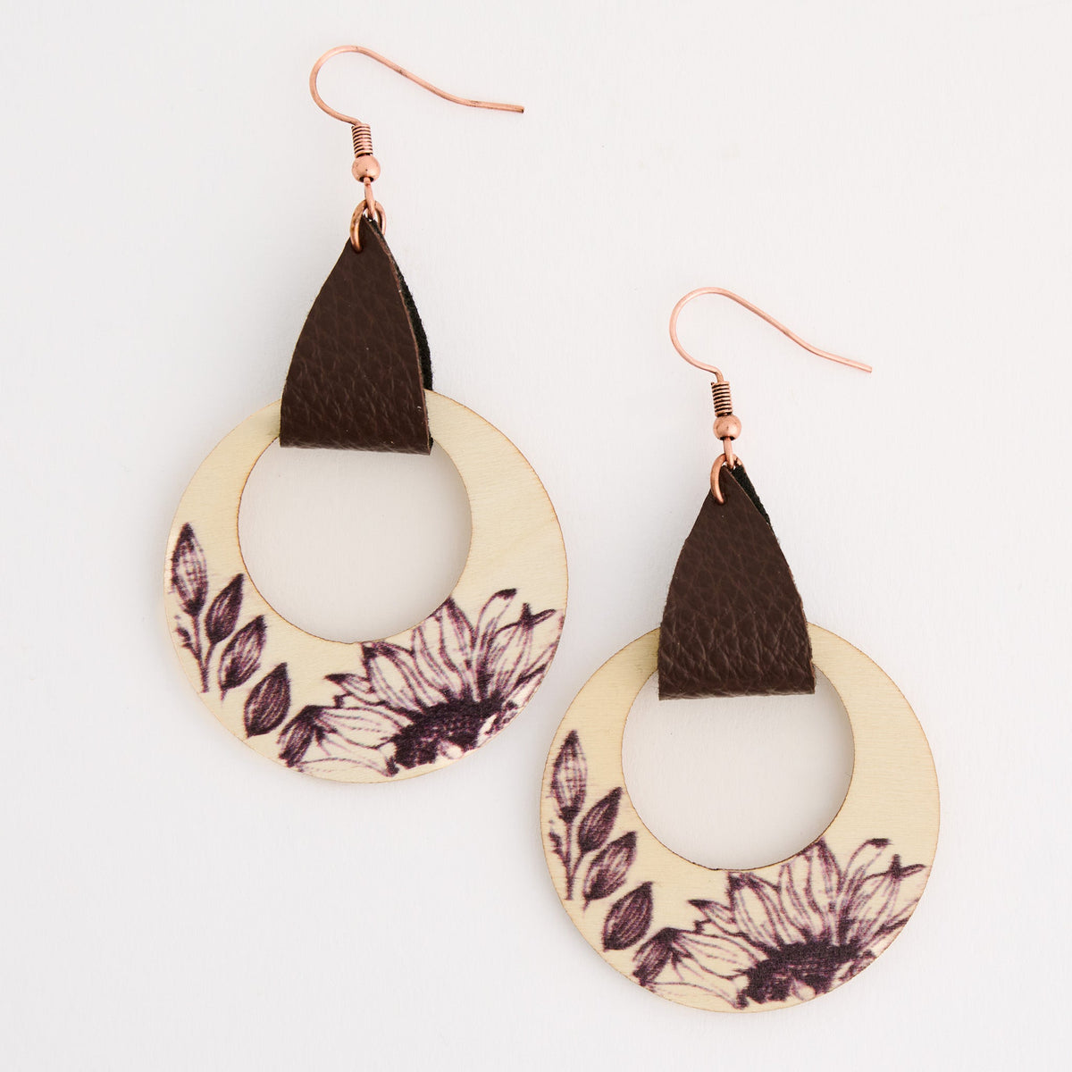 Wild Spirit Wooden Engraved Circle Earrings