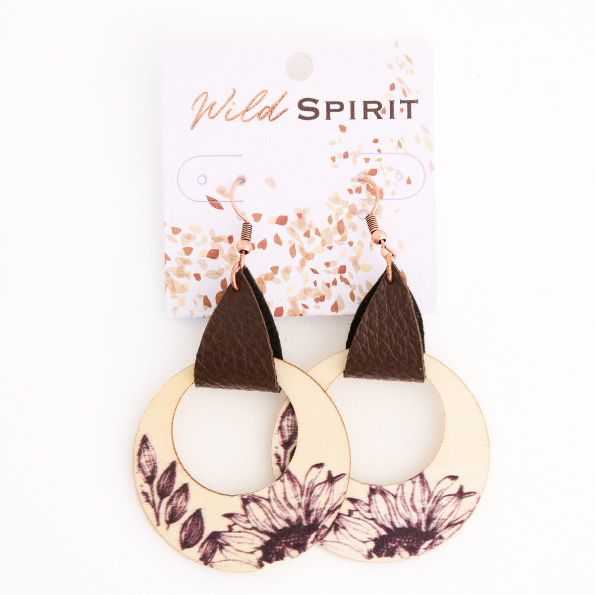 Wild Spirit Wooden Engraved Circle Earrings