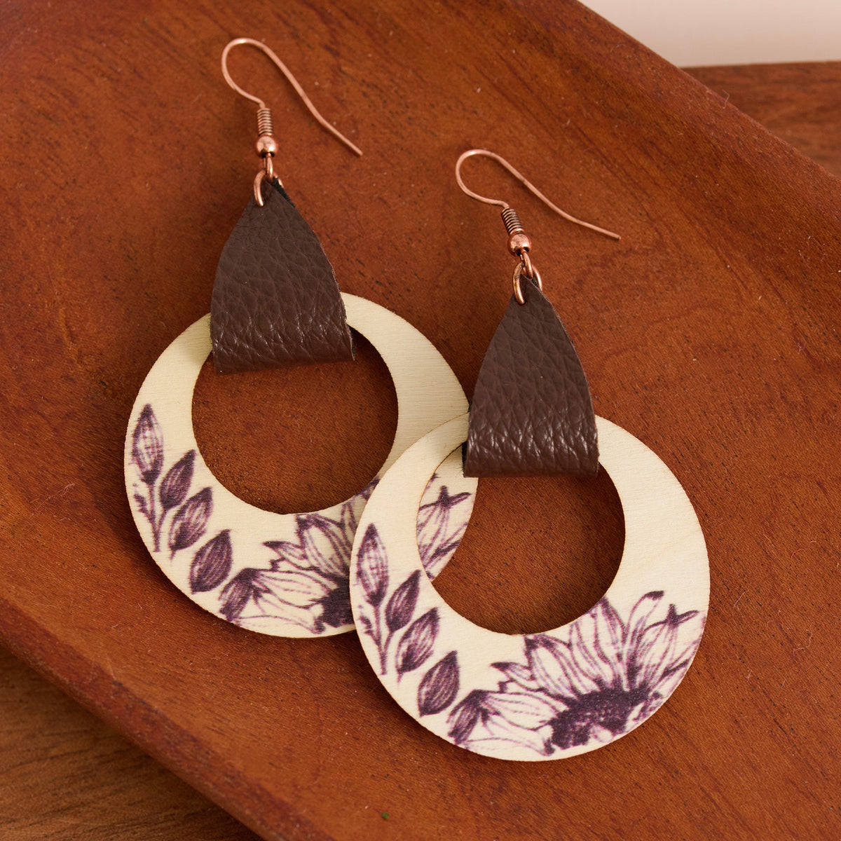 Wild Spirit Wooden Engraved Circle Earrings