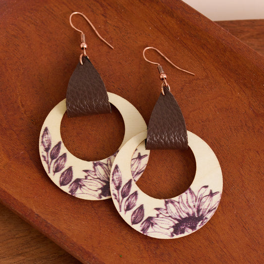 Wild Spirit Wooden Engraved Circle Earrings