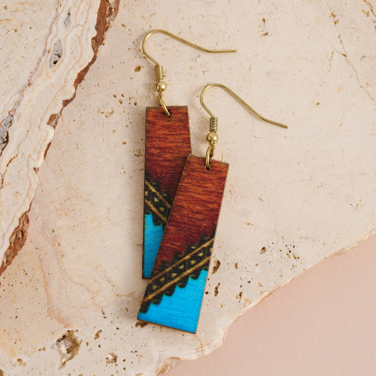 Wild Spirit Wooden Abstract Bar Earrings