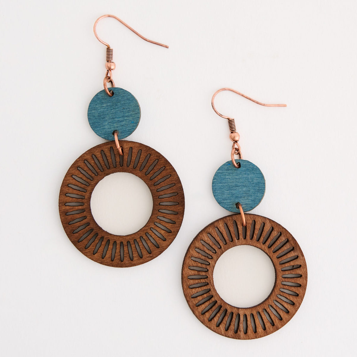 Wild Spirit Wooden Open Geometric Cutout Round Earrings