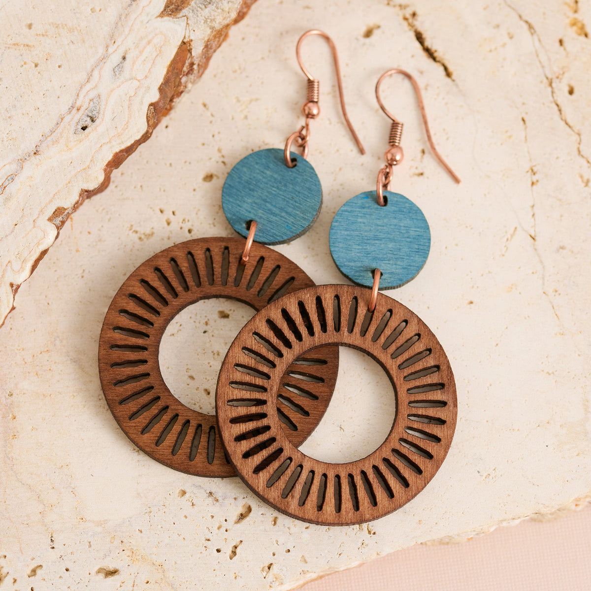 Wild Spirit Wooden Open Geometric Cutout Round Earrings