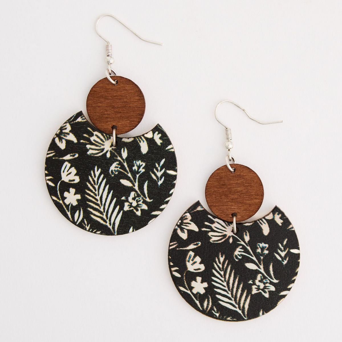 Wild Spirit Wooden Floral Round Earrings