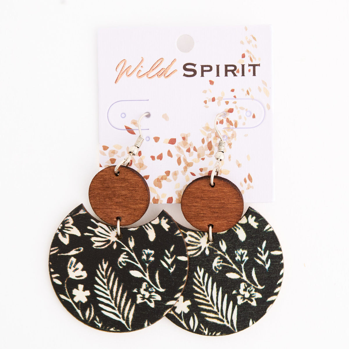 Wild Spirit Wooden Floral Round Earrings