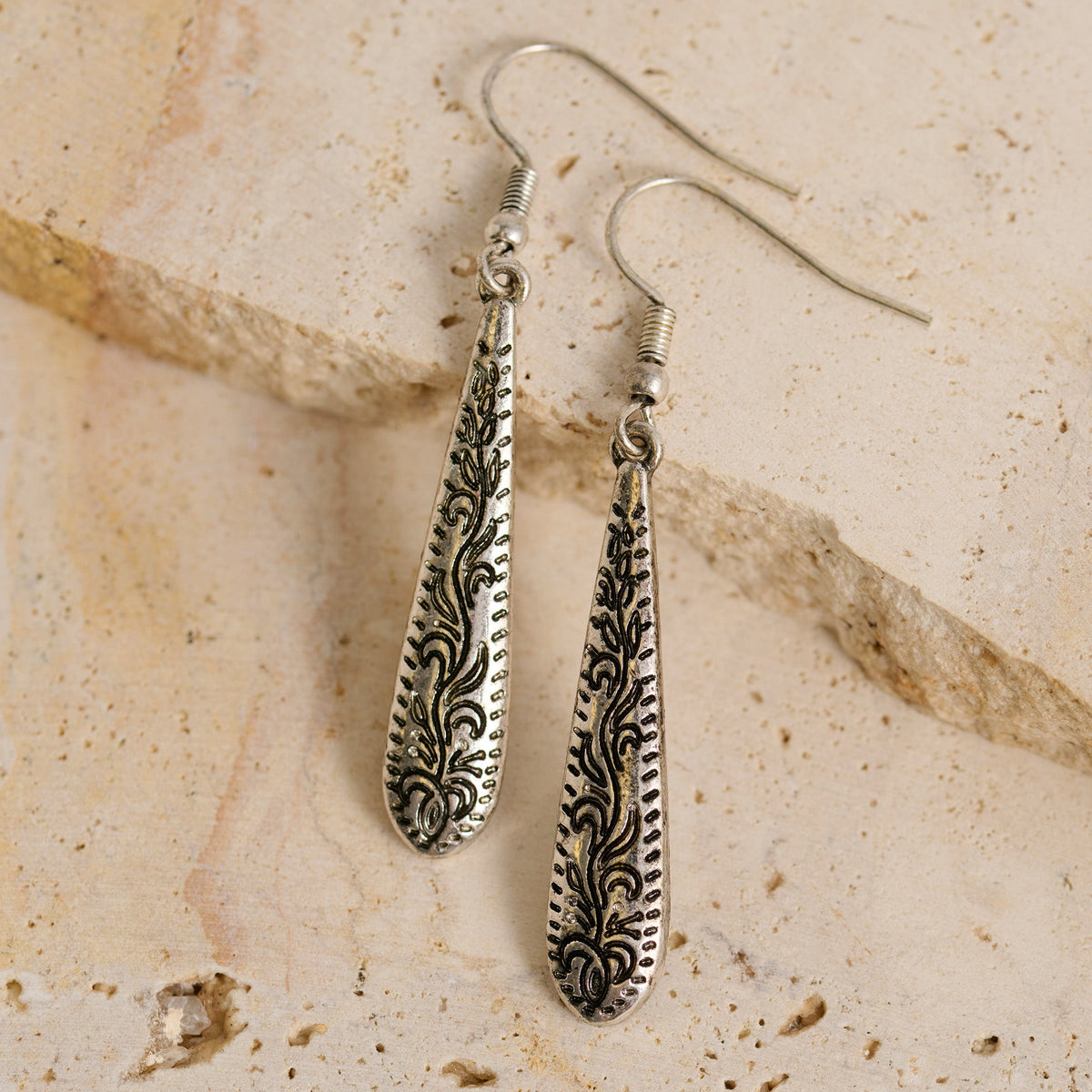 Wild Spirit Engraved Tapered Metal Earrings