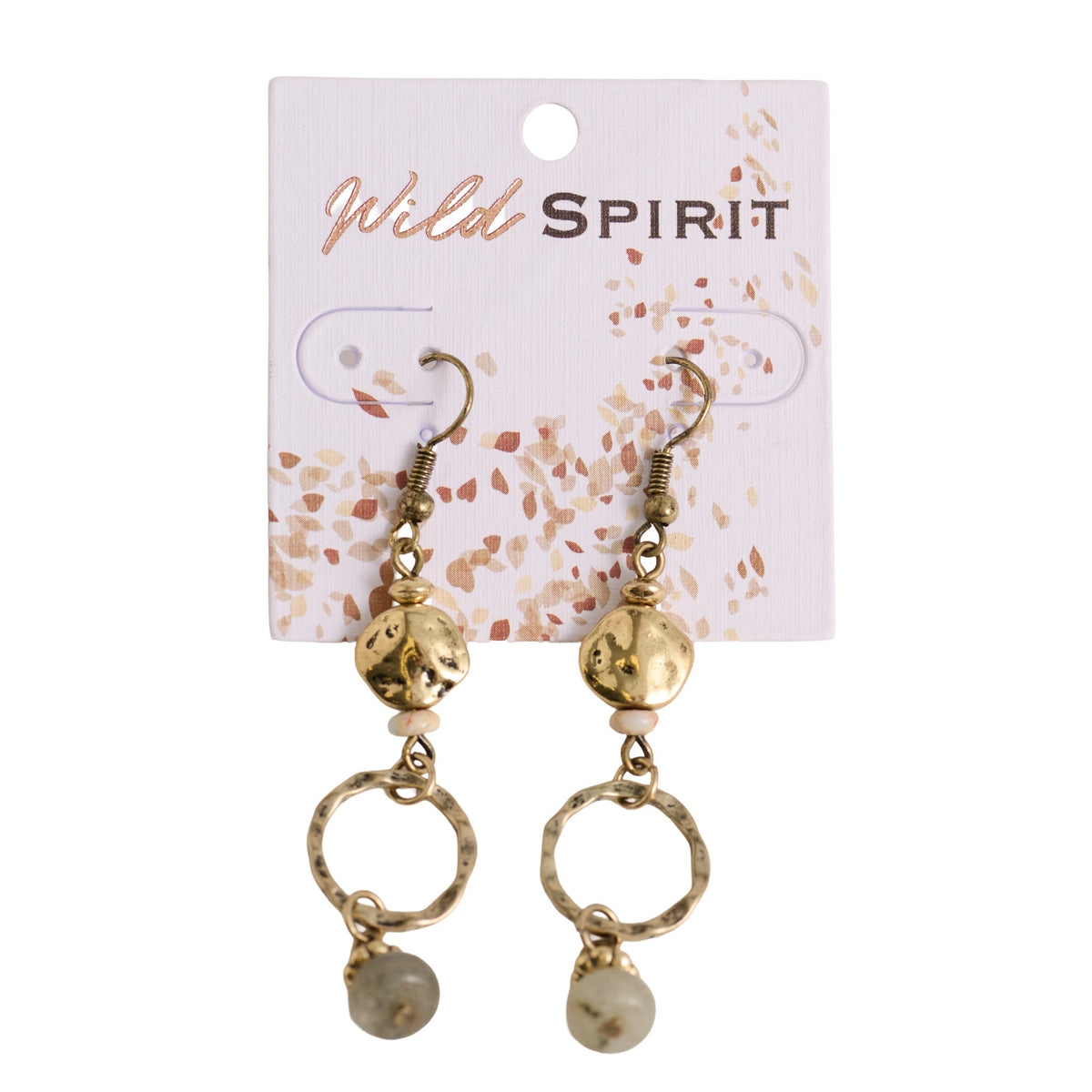 Wild Spirit Hammered Hoop Genuine Labradorite Stone Drop Earrings