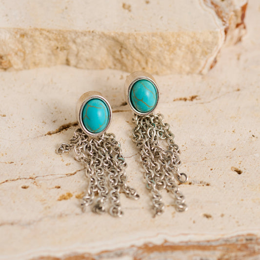Wild Spirit Fringe Genuine Turquoise Stone Earrings