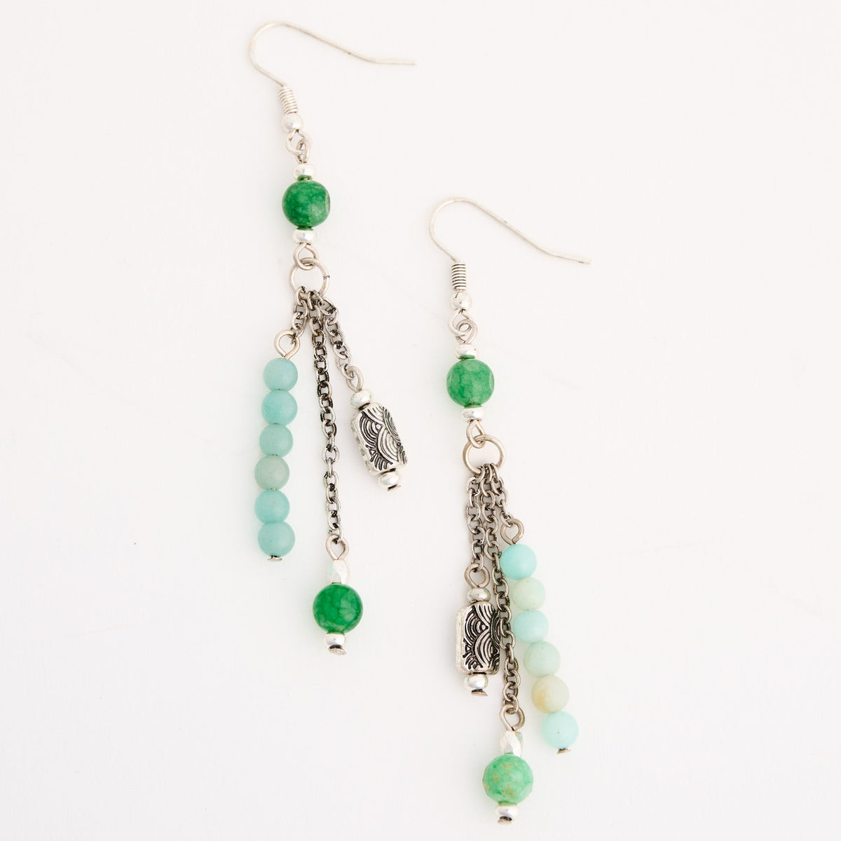 Wild Spirit Genuine Green Aventurine and Amazonite Stone Chandelier Earrings