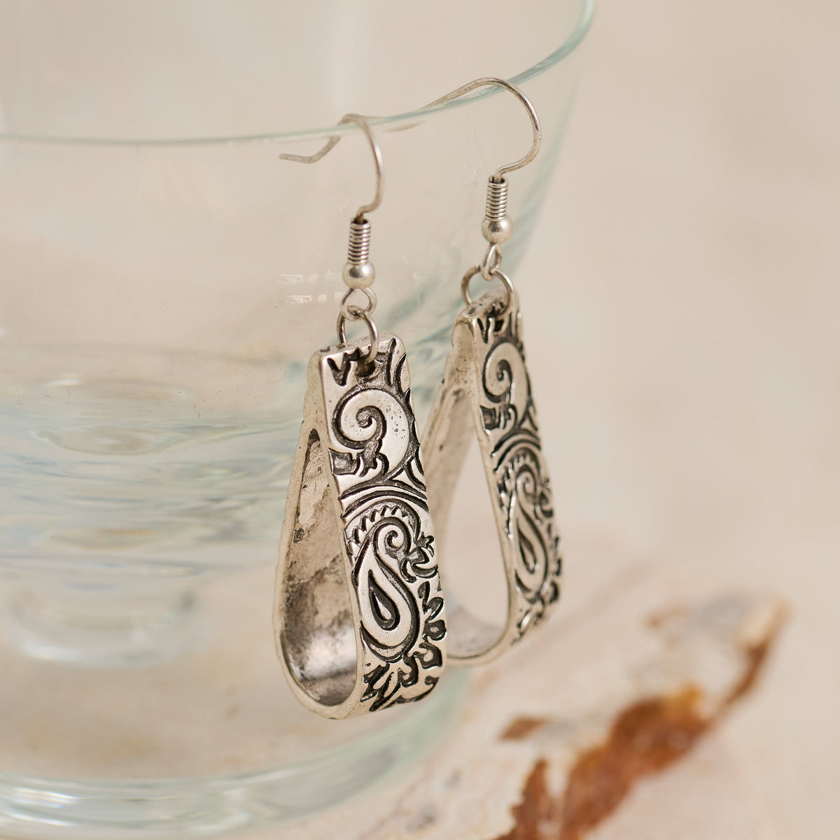Wild Spirit Engraved Teardrop Metal Earrings