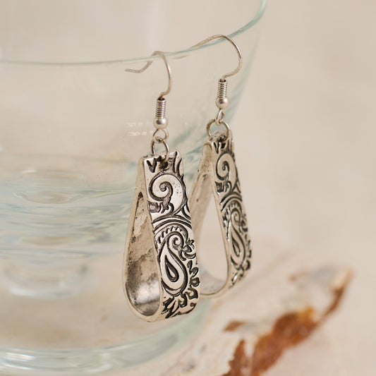 Wild Spirit Engraved Teardrop Metal Earrings