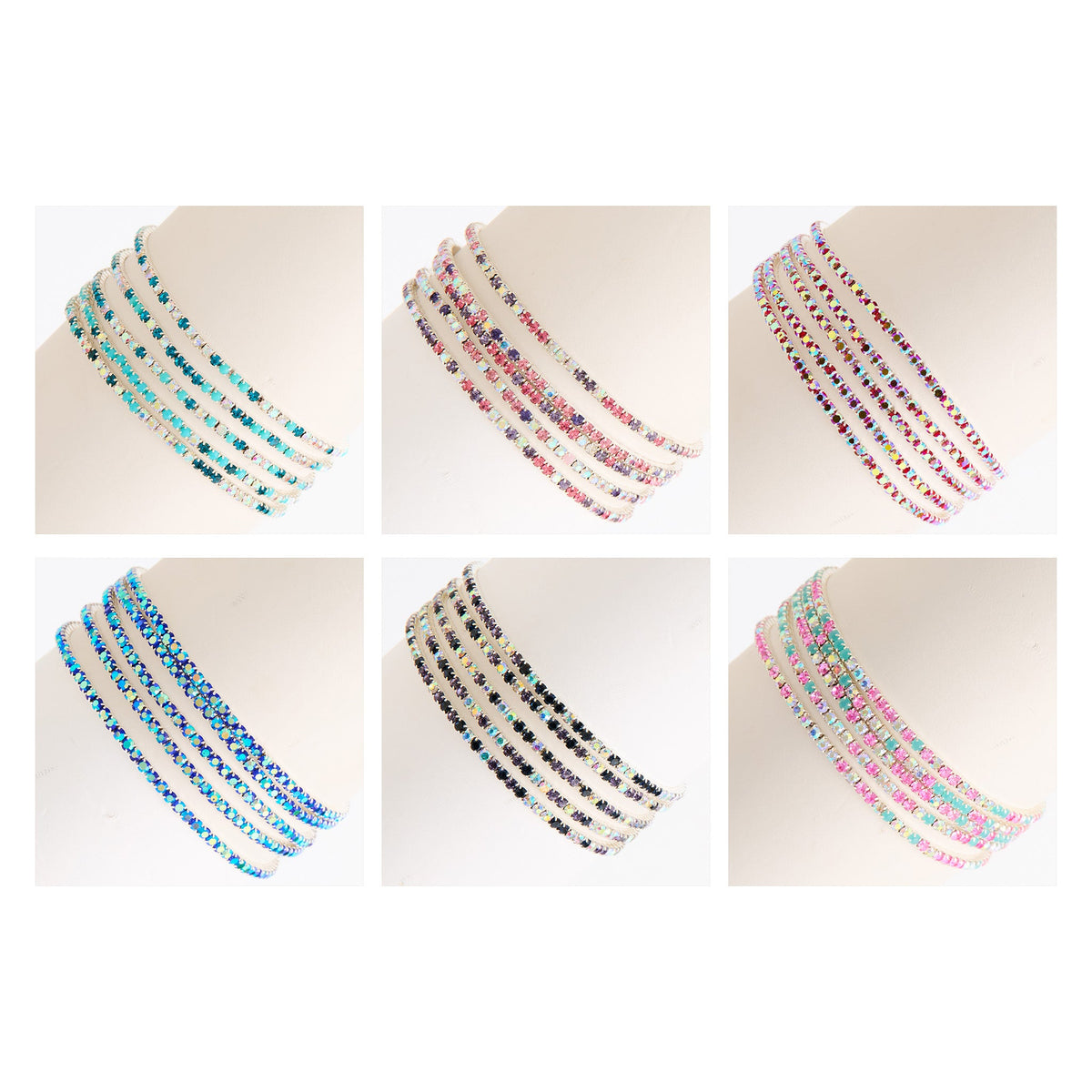 12 Piece Avery Multi Row Rhinestone Stretch Bracelet Assortment