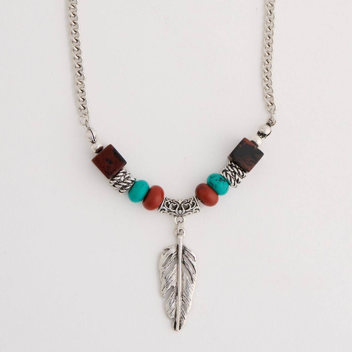 Brooke Genuine Red Jasper Beaded Feather Pendant Necklace