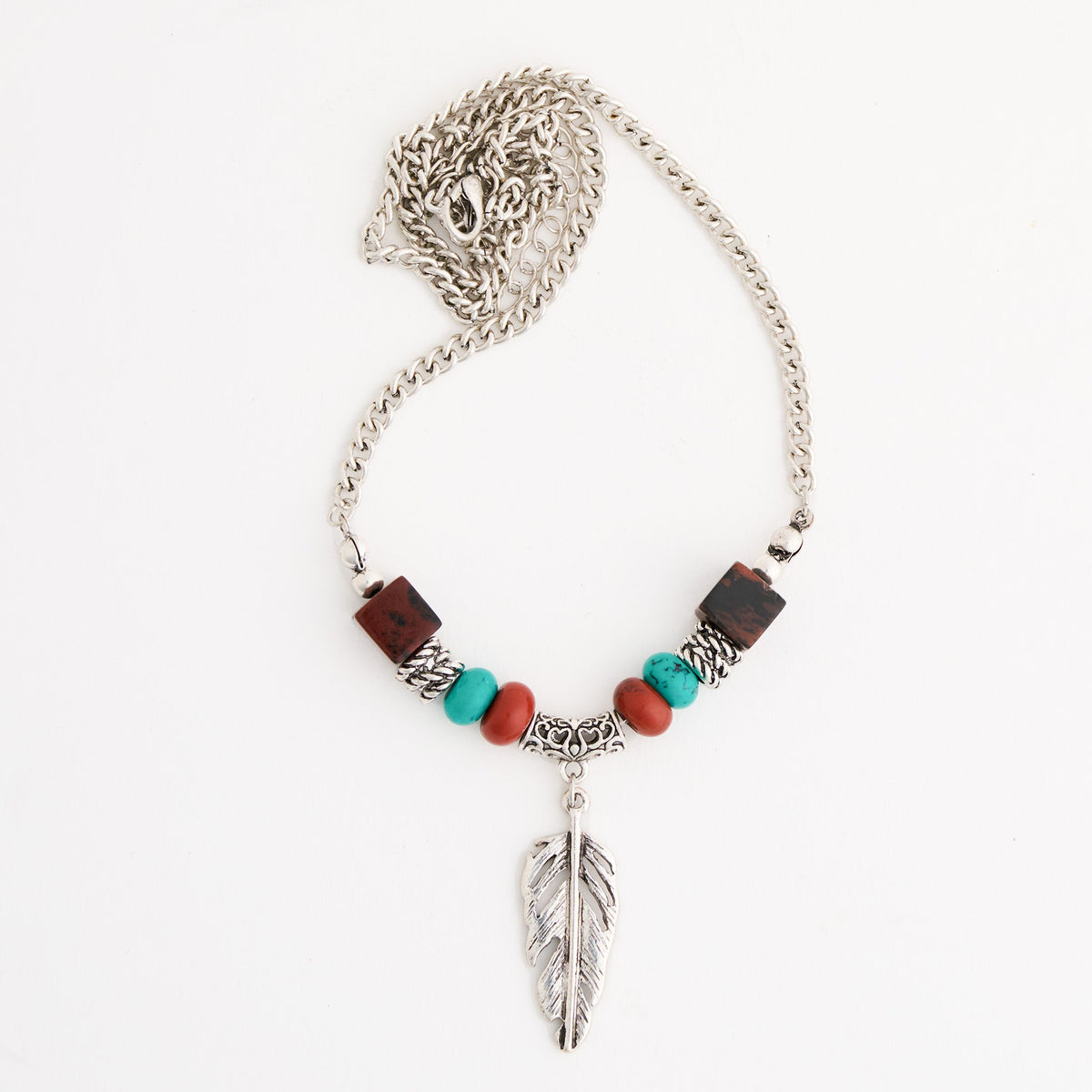 Brooke Genuine Red Jasper Beaded Feather Pendant Necklace