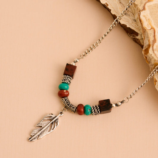 Brooke Genuine Red Jasper Beaded Feather Pendant Necklace