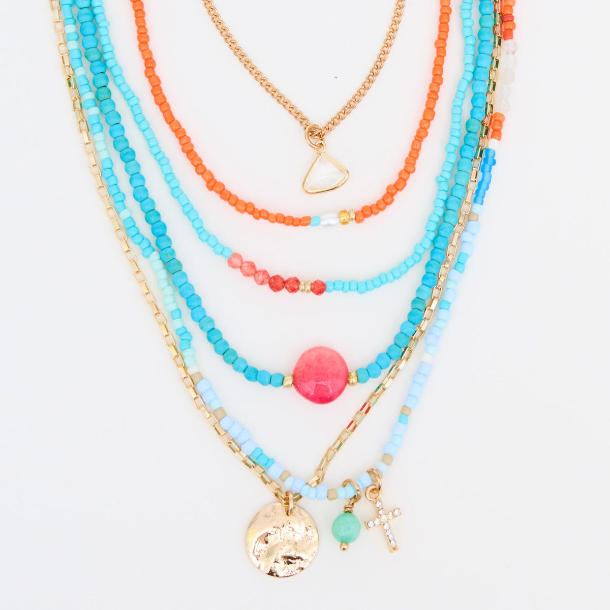 Cassidy Layered Multi Strand Genuine Stone Charm Pendant Necklace