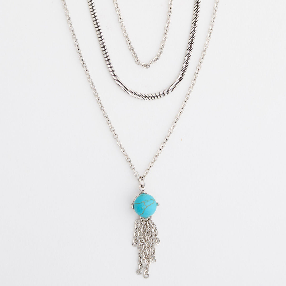 Frankie Layered Genuine Turquoise Stone Pendant Necklace