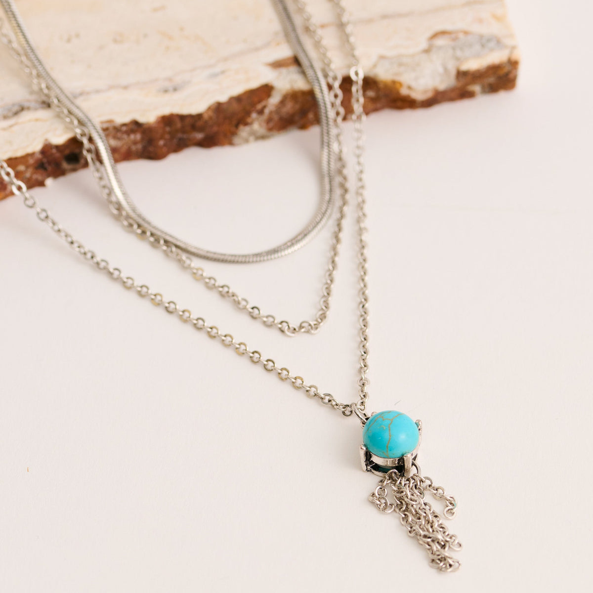 Frankie Layered Genuine Turquoise Stone Pendant Necklace