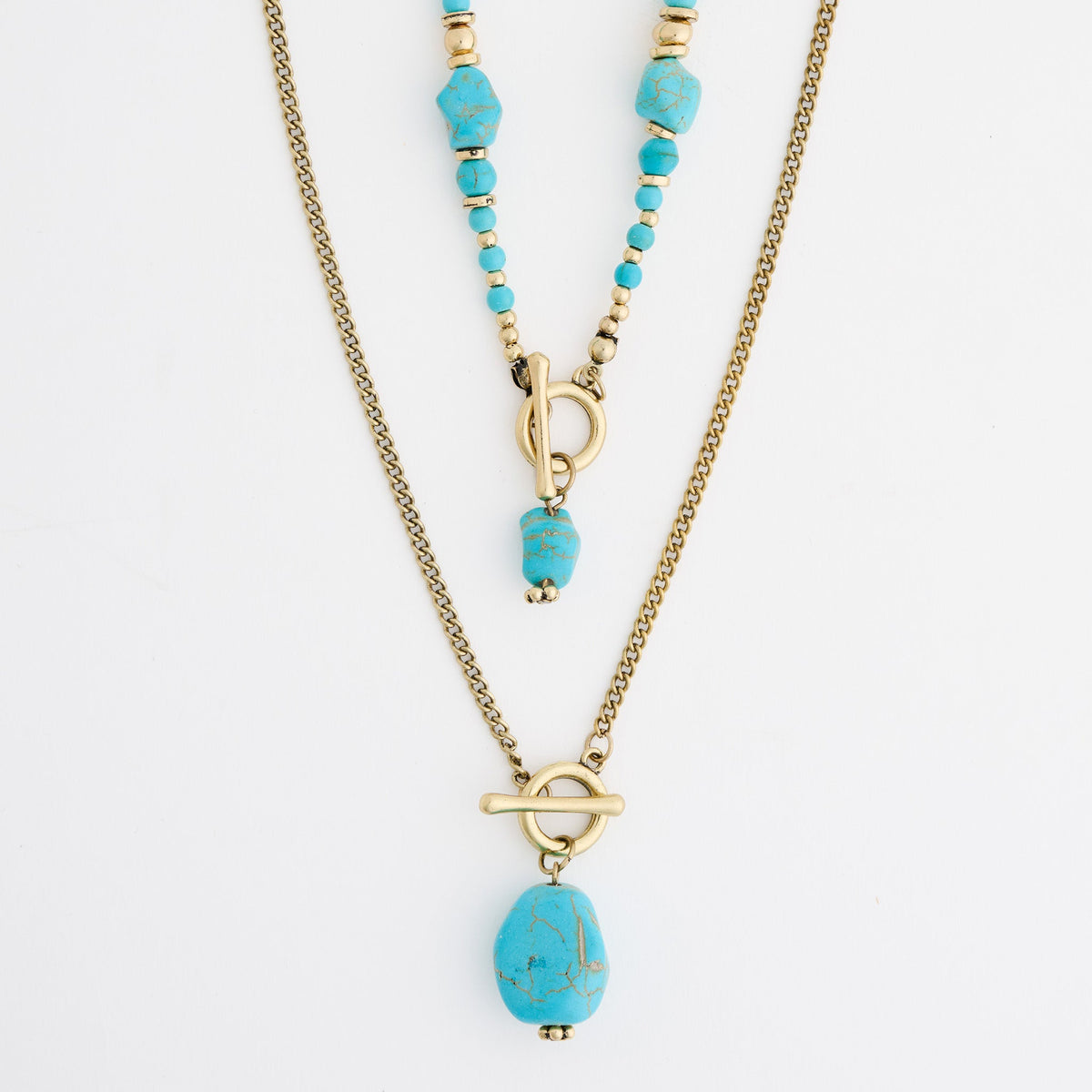 Indie Layered Chunky Genuine Turquoise Stone Pendant Necklace