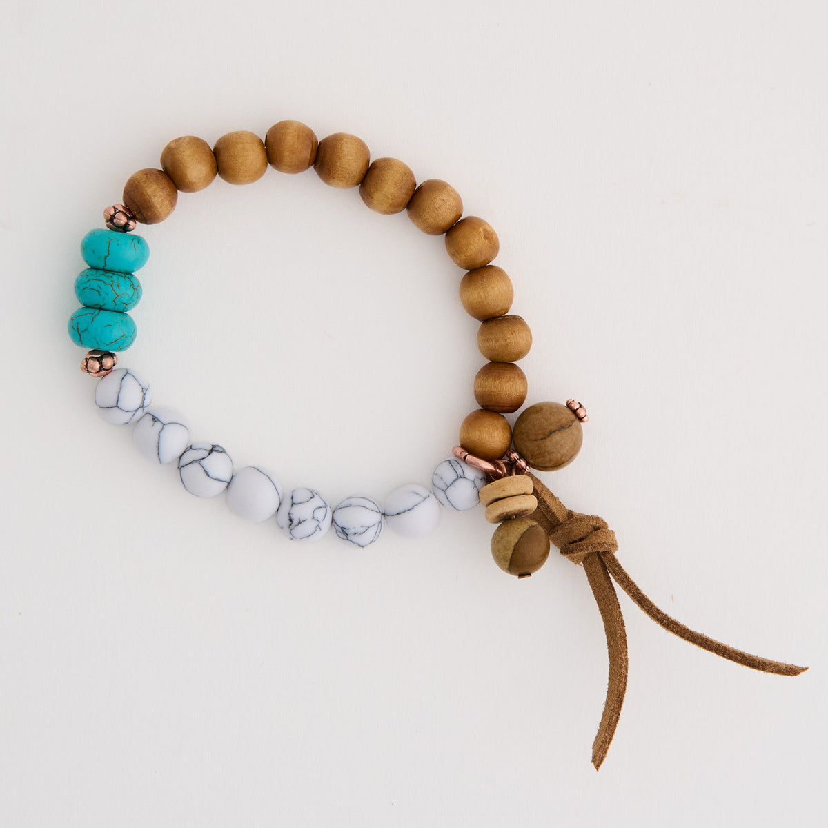 Hayden Genuine Picture Jasper Stone Beaded Leather Tassel Stretch Bracelet