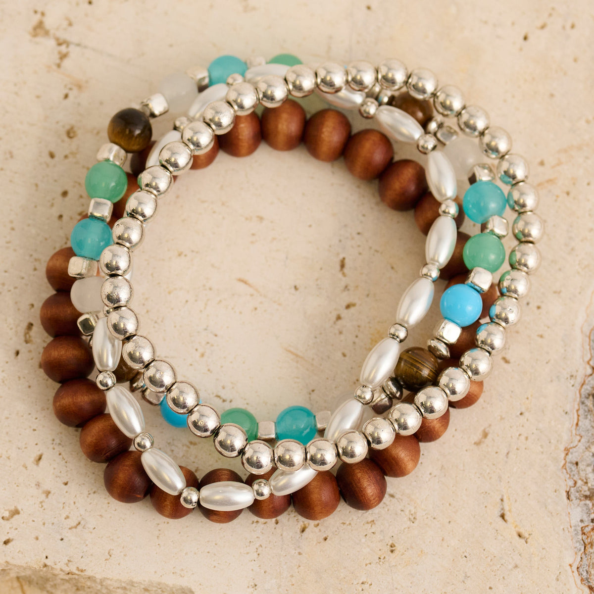 Dakota Genuine Tiger's Eye Stone Stretch Bracelet Set