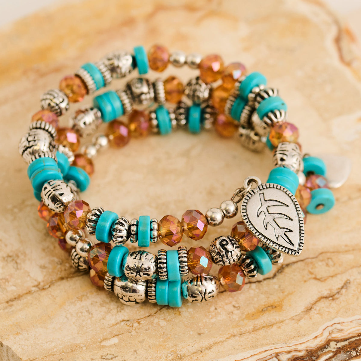 Kaitlyn Genuine Turquoise Stone Beaded Wrap Bracelet