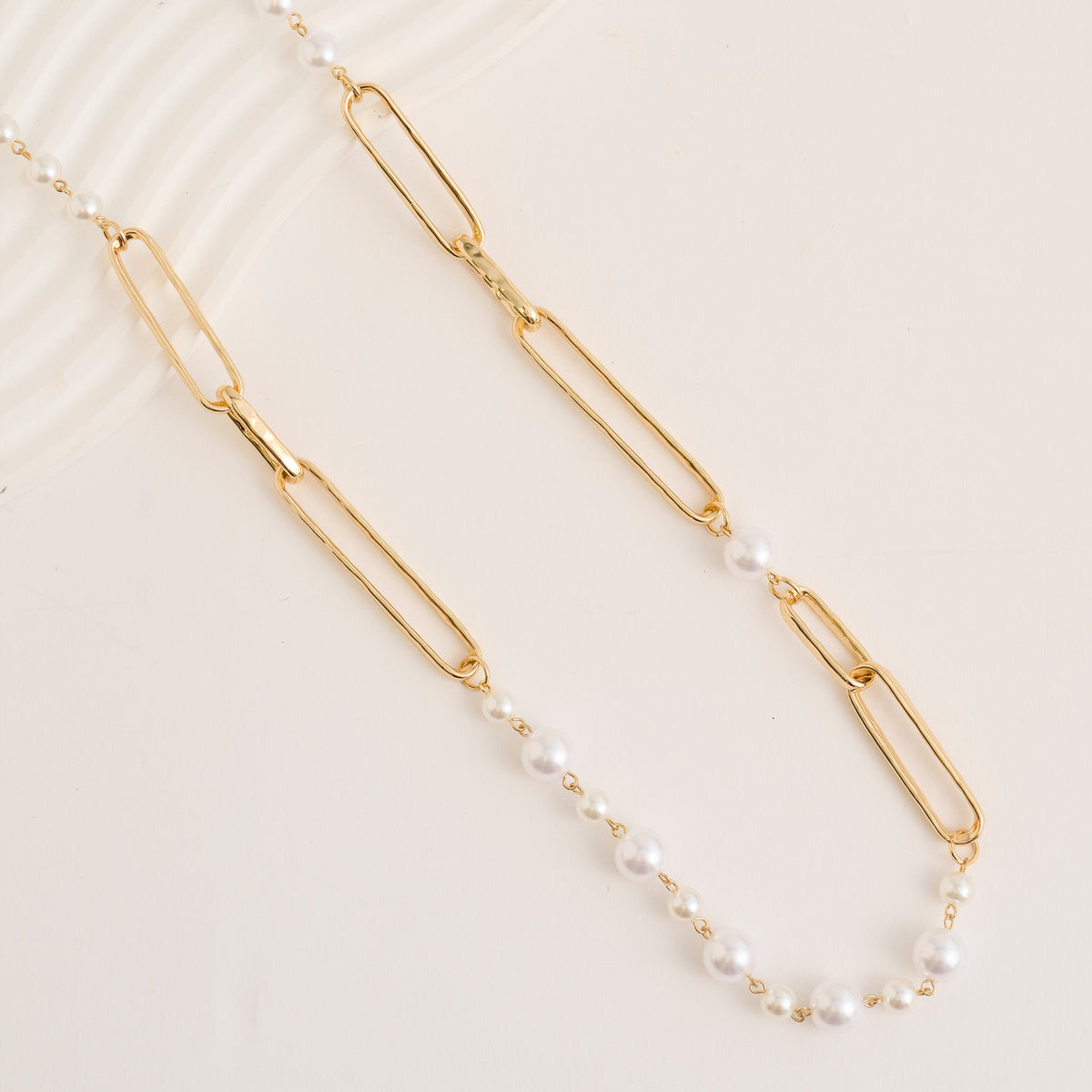 Annabelle Paperclip Chain Pearl Longline Necklace