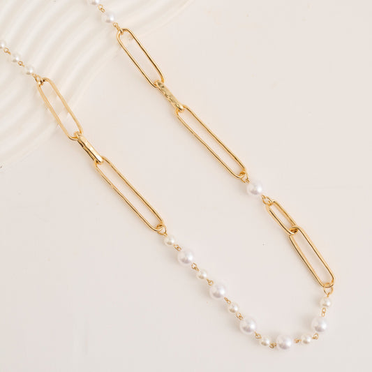 Annabelle Paperclip Chain Pearl Longline Necklace