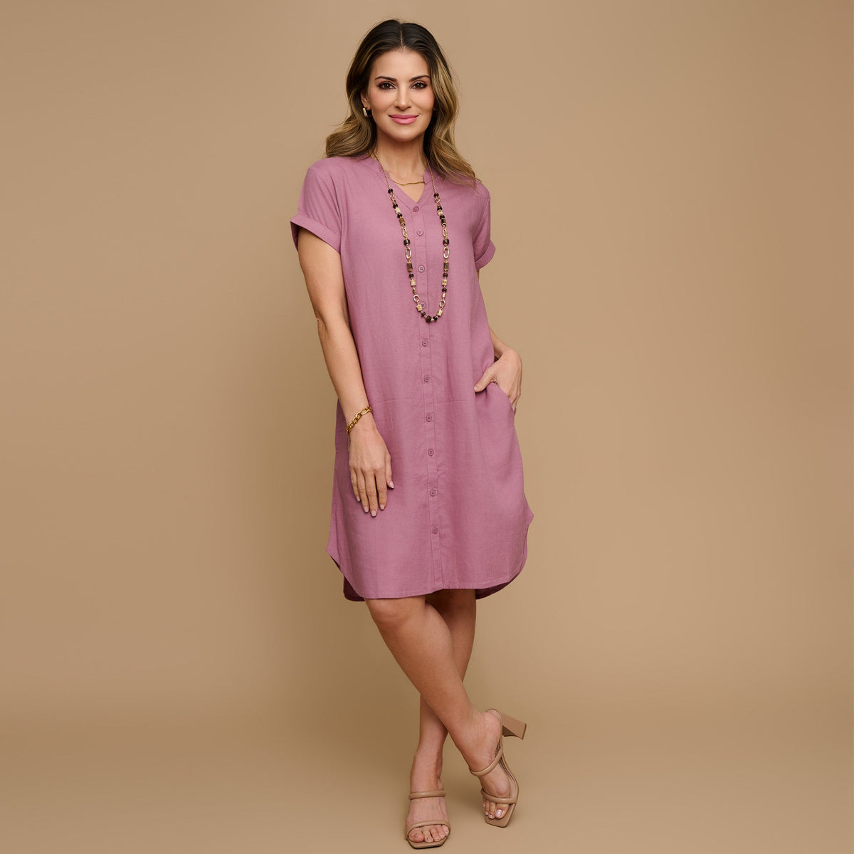 Tatum Linen Blend Button Up Shirt Dress