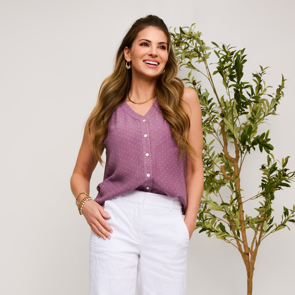 Eira Linen Blend Button Up Tank