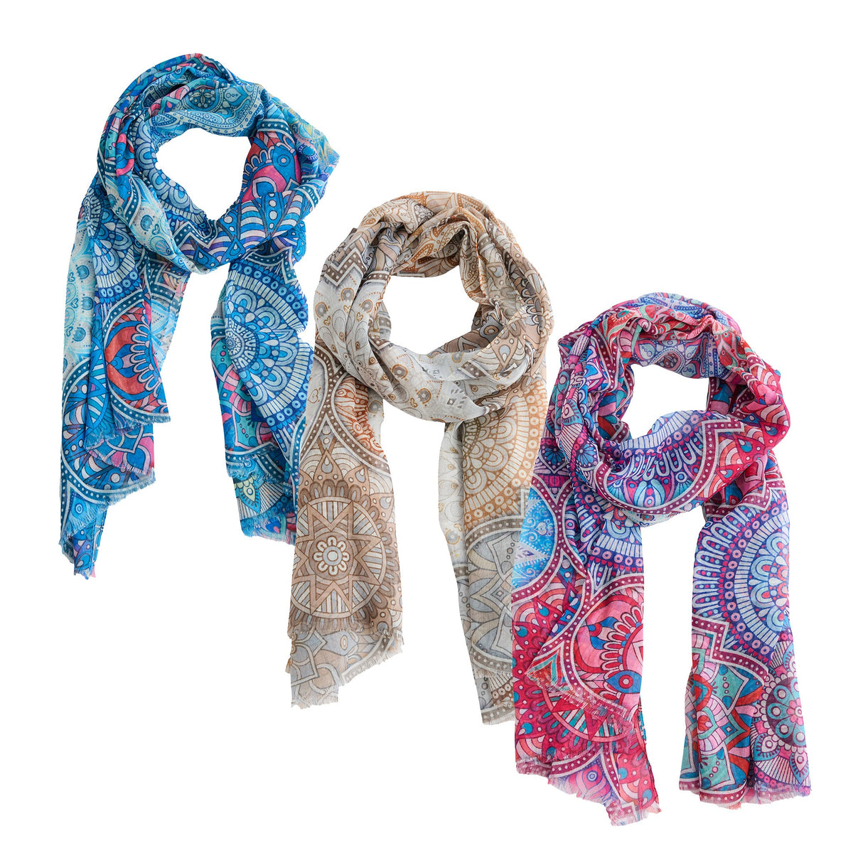 6 Piece Kirana Mandala Print Lightweight Scarf Assortment