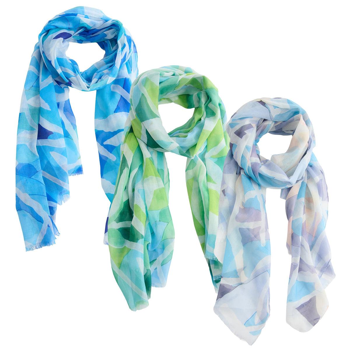 6 Piece Maya Geometric Watercolor Lightweight Scarf Assortment