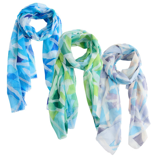 6 Piece Maya Geometric Watercolor Lightweight Scarf Assortment