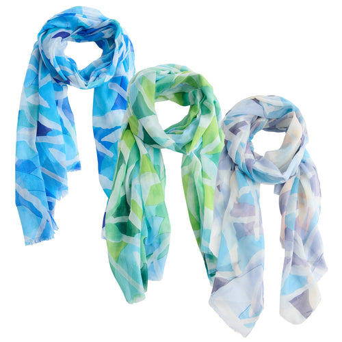 6 Piece Maya Geometric Watercolor Lightweight Scarf Assortment
