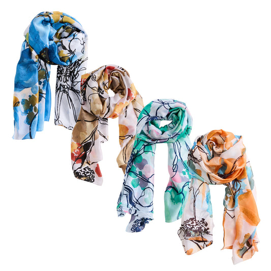 8 Piece Selene Abstract Floral Silky Lightweight Scarf Assortment